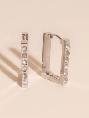 Oh Clem Rounded Stone Rectangle Huggie Hoop Earrings